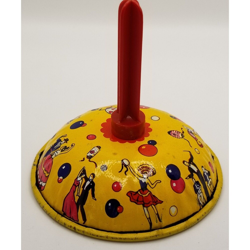 Vintage US Metal Toy Company tin art litho noisemaker bell style New Years theme - Picture 7 of 8